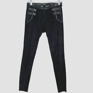 ISABEL MARANT Lambskin Velvet Leather Skinny Pants Black Trim Stretch Waist Sz S